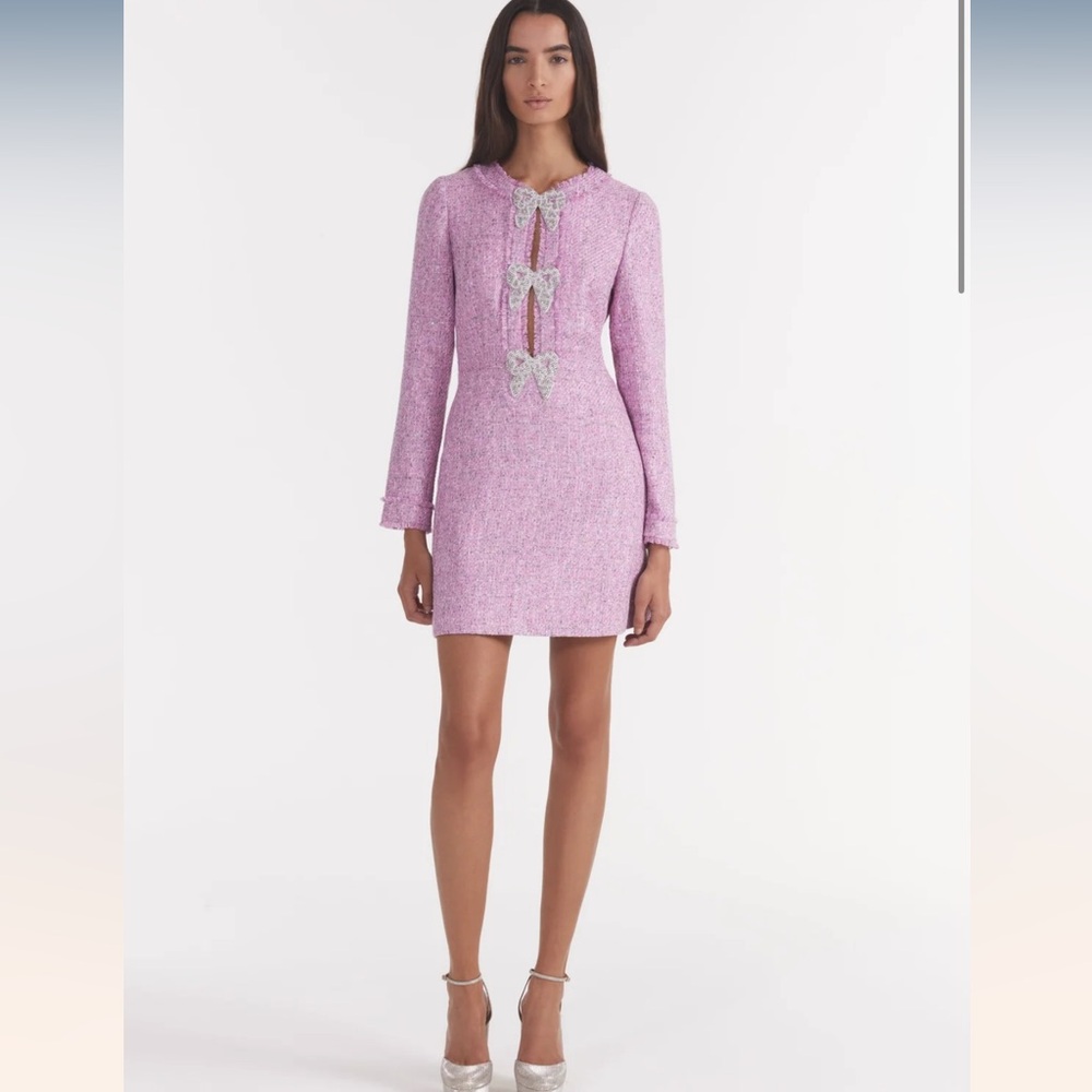 Saloni Camille Bows mini Dress In Baby Pink size 4